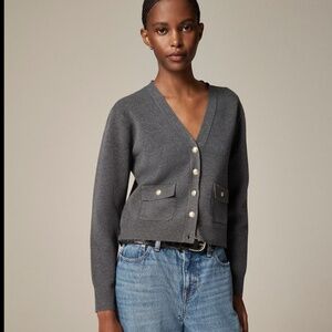 NWT J. Crew Patch-pocket cardigan sweater Charcoal sz L Retail $132.99